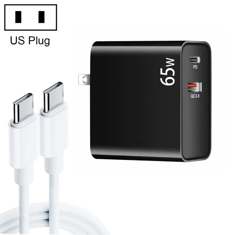 PD-65W USB-C / Type-C + QC3. 0 USB Laptop Charging Adapter + 2m USB-C / Type-C to USB-C / Type-C Data Cable Set, US Plug, USB-C / Type-C Cable, US Plug