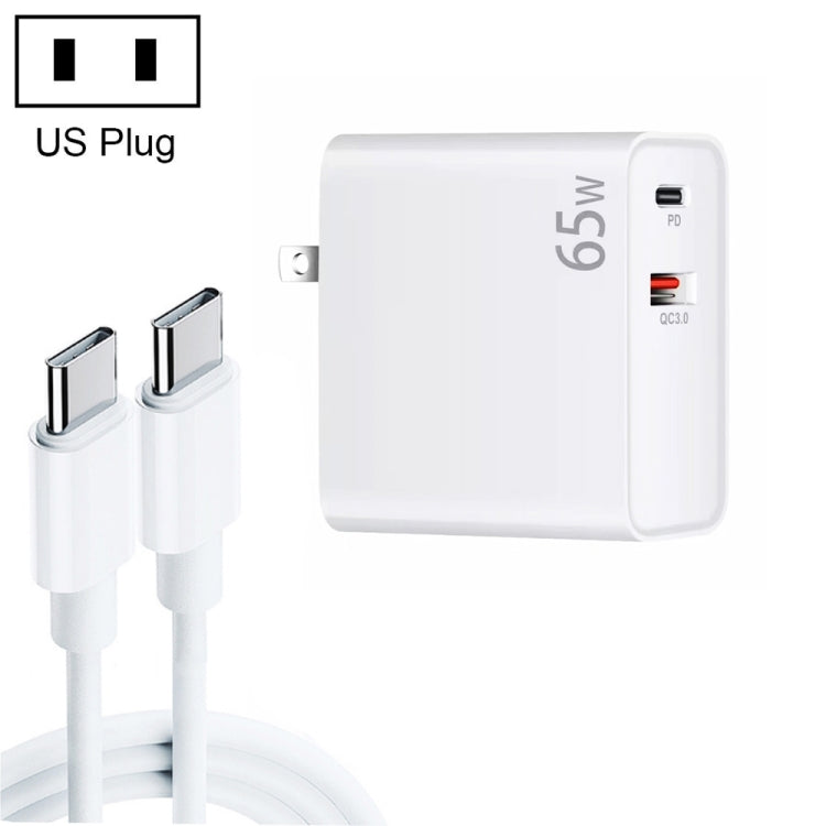 PD-65W USB-C / Type-C + QC3. 0 USB Laptop Charging Adapter + 2m USB-C / Type-C to USB-C / Type-C Data Cable Set, US Plug, USB-C / Type-C Cable, US Plug