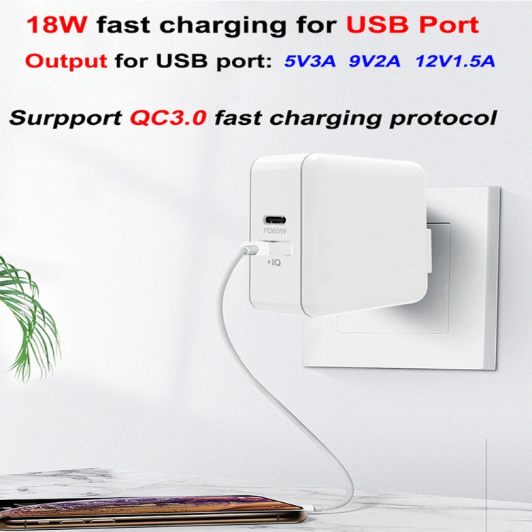 PD-65W USB-C / Type-C + QC3. 0 USB Laptop Charging Adapter + 2m USB-C / Type-C to USB-C / Type-C Data Cable Set, US Plug, USB-C / Type-C Cable, US Plug