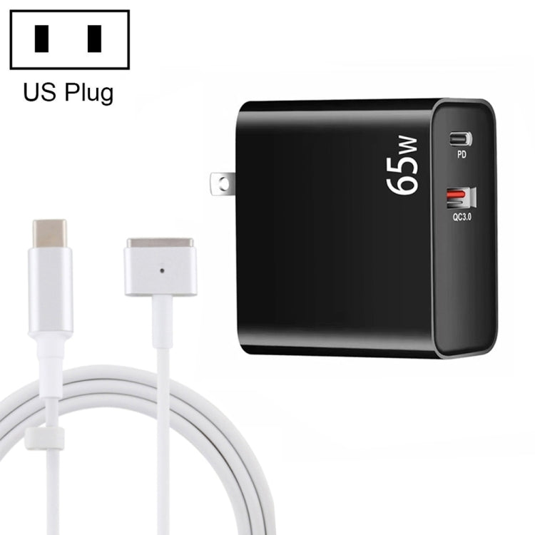 PD-65W USB-C / Type-C + QC3. 0 USB Laptop Charging Adapter + 1.8m USB-C / Type-C to MagSafe 2 / T Head Data Cable, US Plug, MagSafe 2 / T Cable, US Plug