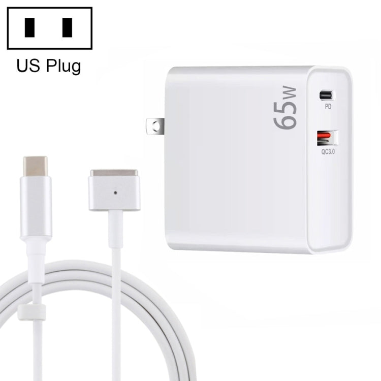 PD-65W USB-C / Type-C + QC3. 0 USB Laptop Charging Adapter + 1.8m USB-C / Type-C to MagSafe 2 / T Head Data Cable, US Plug, MagSafe 2 / T Cable, US Plug