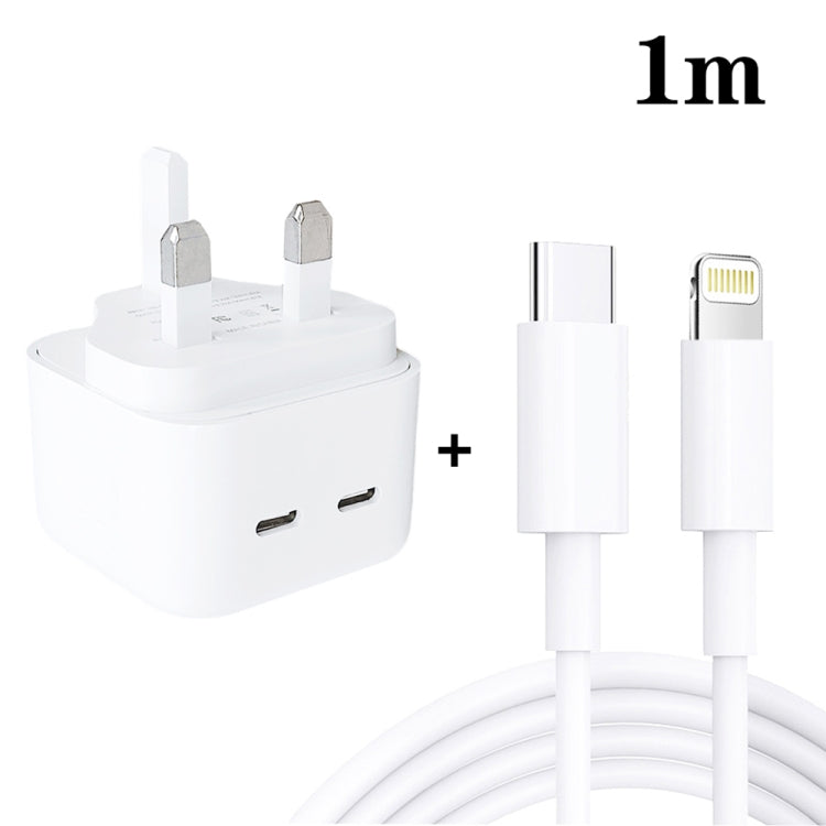 SDC-40W Dual PD USB-C / Type-C Ports Charger with Type-C to 8 Pin Data Cable, UK Plug, UK Plug + 1m 8 Pin Cable, UK Plug + 1.5m 8 Pin Cable, UK Plug + 2m 8 Pin Cable