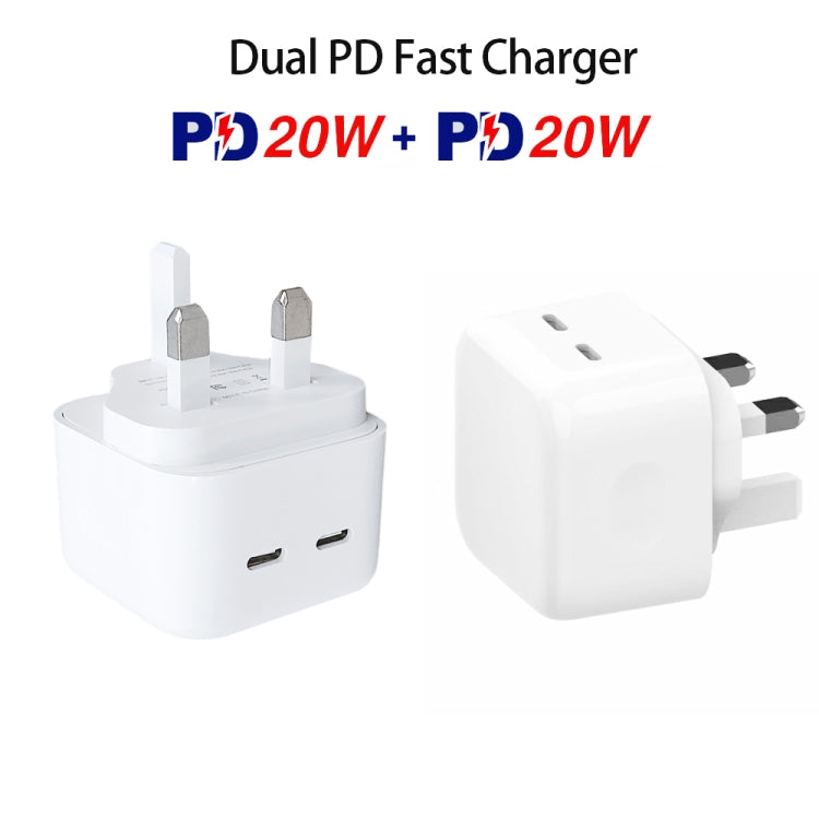 SDC-40W Dual PD USB-C / Type-C Ports Charger with Type-C to 8 Pin Data Cable, UK Plug, UK Plug + 1m 8 Pin Cable, UK Plug + 1.5m 8 Pin Cable, UK Plug + 2m 8 Pin Cable