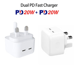 SDC-40W Dual PD USB-C / Type-C Ports Charger with Type-C to 8 Pin Data Cable, UK Plug, UK Plug + 1m 8 Pin Cable, UK Plug + 1.5m 8 Pin Cable, UK Plug + 2m 8 Pin Cable