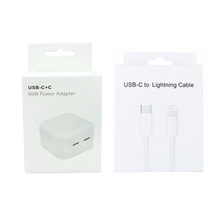 SDC-40W Dual PD USB-C / Type-C Ports Charger with Type-C to 8 Pin Data Cable, UK Plug, UK Plug + 1m 8 Pin Cable, UK Plug + 1.5m 8 Pin Cable, UK Plug + 2m 8 Pin Cable