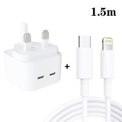 SDC-40W Dual PD USB-C / Type-C Ports Charger with Type-C to 8 Pin Data Cable, UK Plug, UK Plug + 1m 8 Pin Cable, UK Plug + 1.5m 8 Pin Cable, UK Plug + 2m 8 Pin Cable