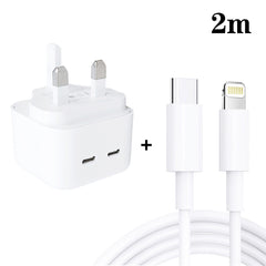 SDC-40W Dual PD USB-C / Type-C Ports Charger with Type-C to 8 Pin Data Cable, UK Plug, UK Plug + 1m 8 Pin Cable, UK Plug + 1.5m 8 Pin Cable, UK Plug + 2m 8 Pin Cable