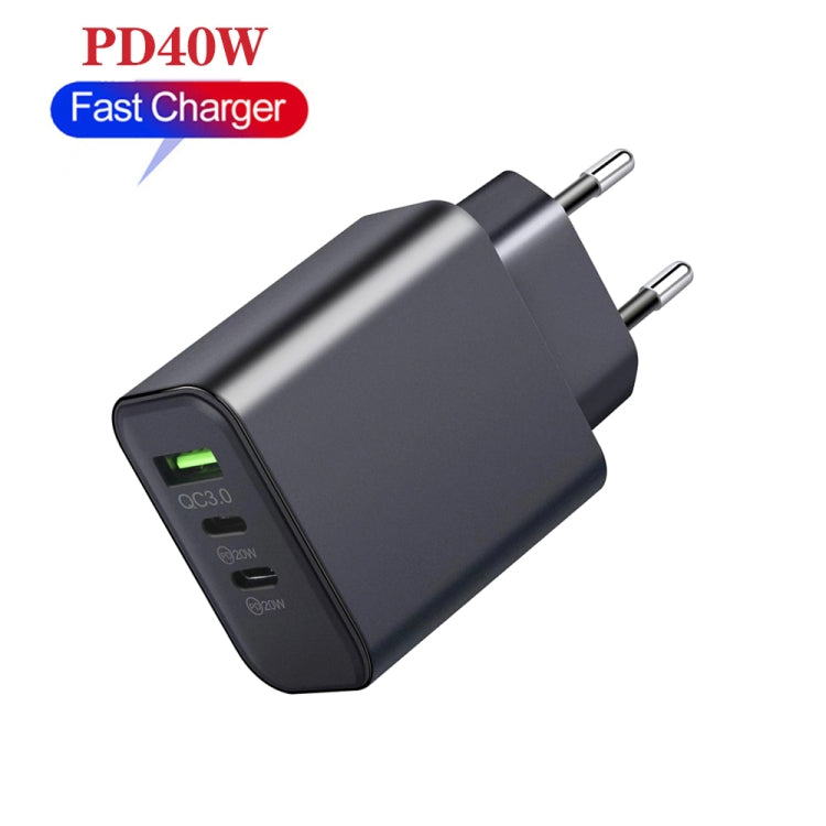 40W Dual PD + QC3.0 Ports Charger with Type-C to 8 Pin Data Cable, EU Plug + 8 Pin Cable, US Plug + 8 Pin Cable