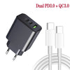 40W Dual PD + QC3.0 Ports Charger with Type-C to 8 Pin Data Cable, EU Plug + 8 Pin Cable, US Plug + 8 Pin Cable