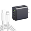 40W Dual PD + QC3.0 Ports Charger with Type-C to 8 Pin Data Cable, EU Plug + 8 Pin Cable, US Plug + 8 Pin Cable