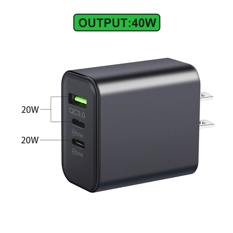 40W Dual PD + QC3.0 Ports Charger with Type-C to 8 Pin Data Cable, EU Plug + 8 Pin Cable, US Plug + 8 Pin Cable