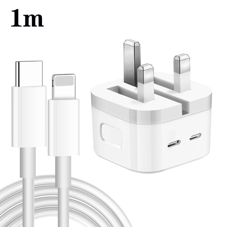 PD 35W Dual USB-C / Type-C Ports Charger with Type-C to 8 Pin Data Cable, UK Plug, UK Plug + 1m 8 Pin Cable, UK Plug + 1.5m 8 Pin Cable, UK Plug + 2m 8 Pin Cable