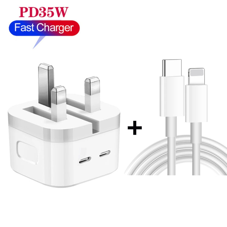 PD 35W Dual USB-C / Type-C Ports Charger with Type-C to 8 Pin Data Cable, UK Plug, UK Plug + 1m 8 Pin Cable, UK Plug + 1.5m 8 Pin Cable, UK Plug + 2m 8 Pin Cable