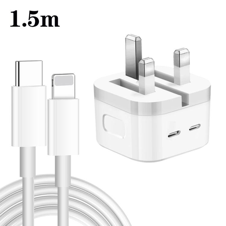 PD 35W Dual USB-C / Type-C Ports Charger with Type-C to 8 Pin Data Cable, UK Plug, UK Plug + 1m 8 Pin Cable, UK Plug + 1.5m 8 Pin Cable, UK Plug + 2m 8 Pin Cable