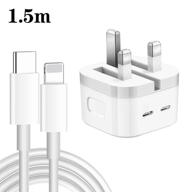 PD 35W Dual USB-C / Type-C Ports Charger with Type-C to 8 Pin Data Cable, UK Plug, UK Plug + 1m 8 Pin Cable, UK Plug + 1.5m 8 Pin Cable, UK Plug + 2m 8 Pin Cable
