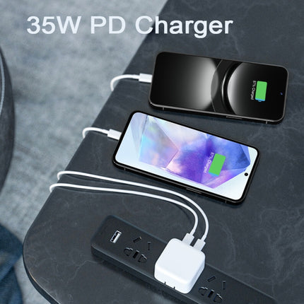 PD 35W Dual USB-C / Type-C Ports Charger with Type-C to Type-C Data Cable, UK Plug, UK Plug + 1m Dual Type-C Cable, UK Plug + 2m Dual Type-C Cable