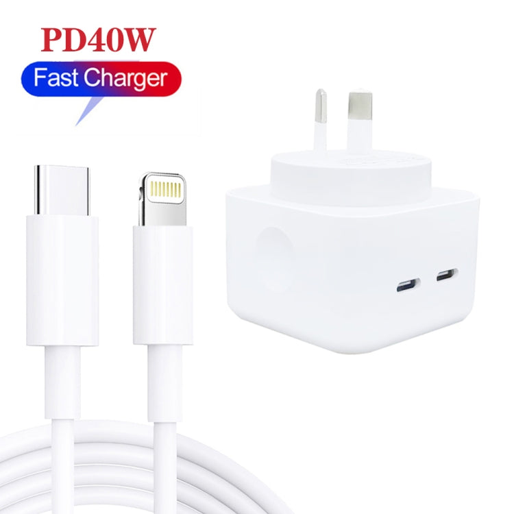 SDC-40W Dual PD USB-C / Type-C Ports Charger with Type-C to 8 Pin Cable, AU Plug, AU Plug + 1m 8 Pin Cable, AU Plug + 1.5m 8 Pin Cable, AU Plug +  2m 8 Pin Cable