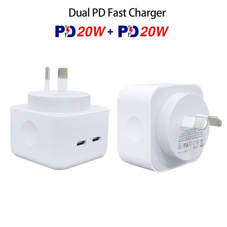 SDC-40W Dual PD USB-C / Type-C Ports Charger with Type-C to 8 Pin Cable, AU Plug, AU Plug + 1m 8 Pin Cable, AU Plug + 1.5m 8 Pin Cable, AU Plug +  2m 8 Pin Cable