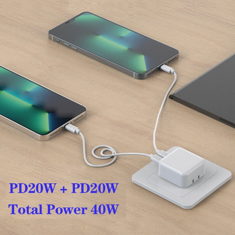 SDC-40W Dual PD USB-C / Type-C Ports Charger with Type-C to 8 Pin Cable, AU Plug, AU Plug + 1m 8 Pin Cable, AU Plug + 1.5m 8 Pin Cable, AU Plug +  2m 8 Pin Cable