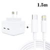 SDC-40W Dual PD USB-C / Type-C Ports Charger with Type-C to 8 Pin Cable, AU Plug, AU Plug + 1m 8 Pin Cable, AU Plug + 1.5m 8 Pin Cable, AU Plug +  2m 8 Pin Cable