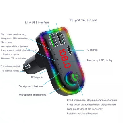F12 Universal Dual USB Car Charger With Fm Transmitter Blue Tooth Car MP3 Player, F12