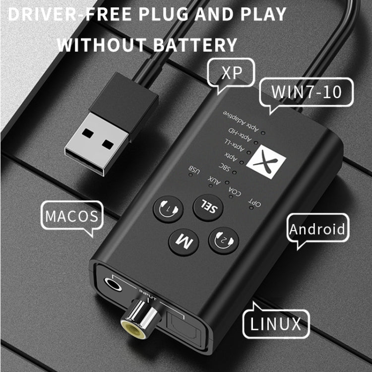 T9 Low latency 5.2 Bluetooth Audio Transmitter Supports Fiber Optic Coaxial APTX Full Series, With USB Cable, No Cable