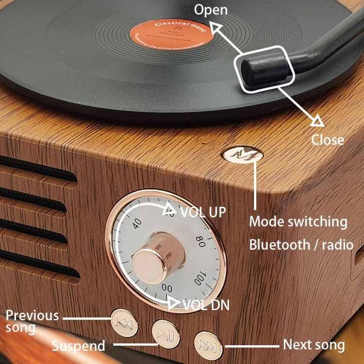 T15 Vinyl Atomic Bluetooth Retro Wireless Audio Desktop Speaker, Wood Color