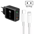 EU Plug + Type-C to 8 Pin Cable / Black