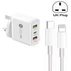 UK Plug + Type-C to 8 Pin Cable / White
