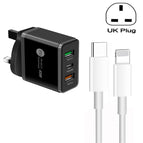 UK Plug + Type-C to 8 Pin Cable / Black