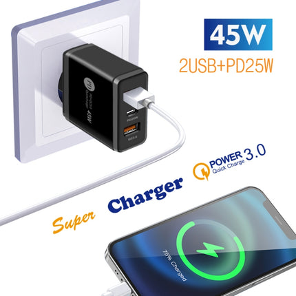 45W PD25W + 2 x QC3.0 USB Multi Port Charger with USB to Type-C Cable, EU Plug, EU Plug + USB to Type-C Cable