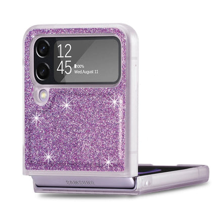 For Samsung Galaxy Z Flip4 JUNSUNMAY Glitter Leather Skin PC Folding Phone Case
