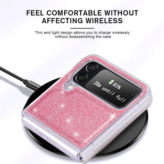 For Samsung Galaxy Z Flip4 JUNSUNMAY Glitter Leather Skin PC Folding Phone Case