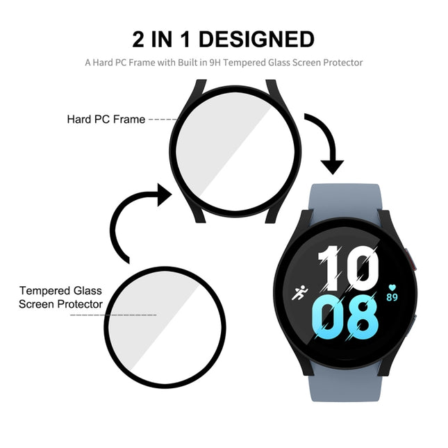 For Samsung Galaxy Watch5 44mm ENKAY Hat-Prince Full Coverage PC Frame + 9H Tempered Glass Case