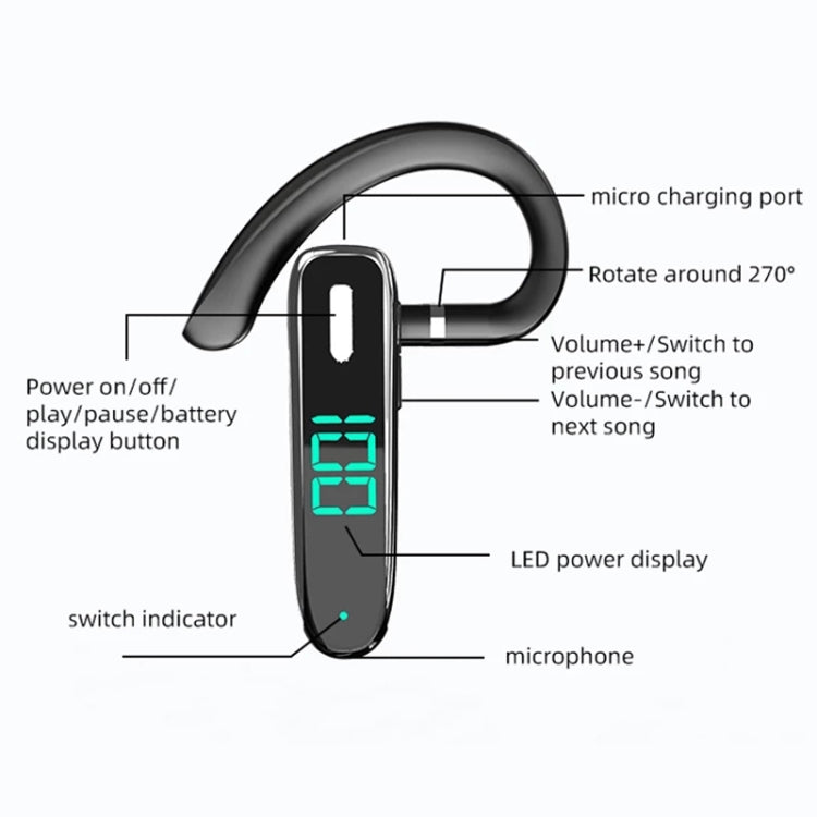 K50 Bluetooth-compatible 5.3 Business Ear-hook Earphone with Mic