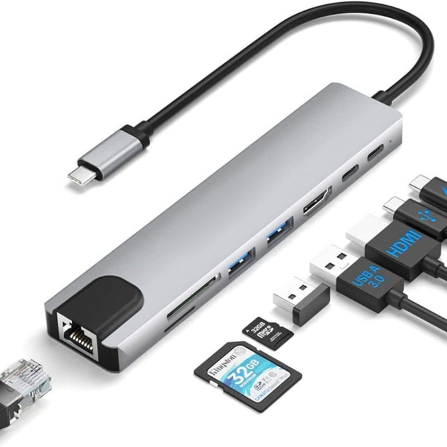 DS-20808 8 in 1 USB-C / Type-C Hub Multiport Adapter with 4K HDMI,USB 3.0 SD/TF Card Reader, USB C Dongle for MacBook Pro/Air and Other Type C Devices, 8 in 1