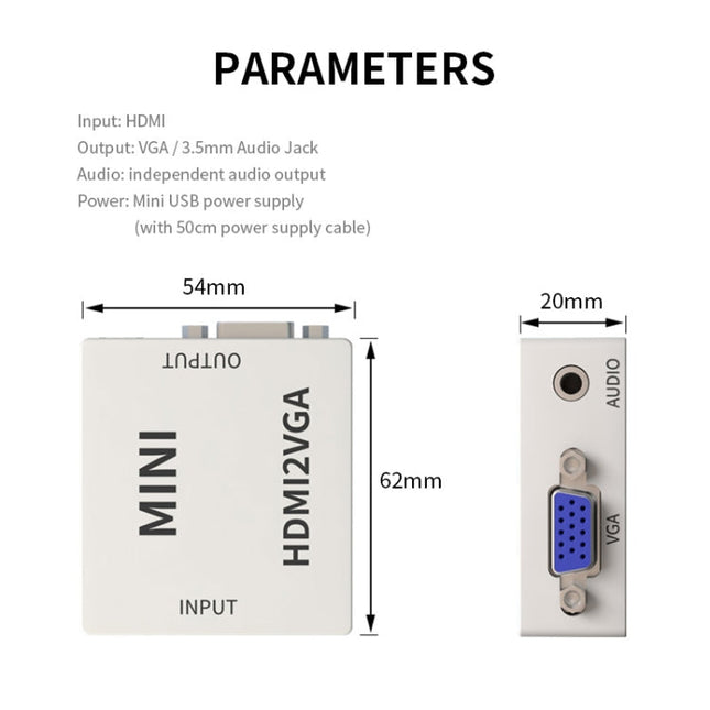 JSM Mini Size HD 1080P HDMI to VGA Audio Video Digital Converter Adapter, HDMI to VGA