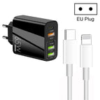 EU Plug + Type-C to 8 Pin Cable / Black