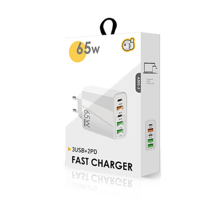 65W Dual PD Type-C + 3 x USB Multi Port Charger with 3A Type-C to 8 Pin Data Cable, EU Plug, EU Plug + Type-C to 8 Pin Cable