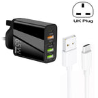 UK Plug + USB to Type-C Cable / Black