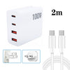 GaN 100W Dual USB + Dual USB-C/Type-C Multi Port Charger with 2m Type-C to Type-C Data Cable Set, US Plug, US / EU Plug, US / UK Plug, US / AU Plug, US / EU / UK Plug, US / EU / UK / AU Plug