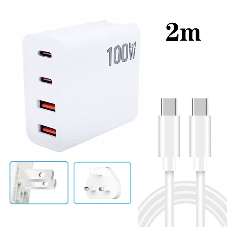 GaN 100W Dual USB + Dual USB-C/Type-C Multi Port Charger with 2m Type-C to Type-C Data Cable Set, US Plug, US / EU Plug, US / UK Plug, US / AU Plug, US / EU / UK Plug, US / EU / UK / AU Plug