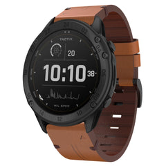 26mm Leather Steel Buckle Watch Band, For Garmin Descent MK 2, For Garmin Tactix 7, For Garmin Fenix 6X, For Garmin Fenix 5X Sapphire, For Garmin Tactix Delta, For Garmin Descent MK 2i, For Garmin Tactix 7 Pro, For Garmin Fenix 3