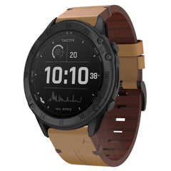 26mm Leather Steel Buckle Watch Band, For Garmin Descent MK 2, For Garmin Tactix 7, For Garmin Fenix 6X, For Garmin Fenix 5X Sapphire, For Garmin Tactix Delta, For Garmin Descent MK 2i, For Garmin Tactix 7 Pro, For Garmin Fenix 3