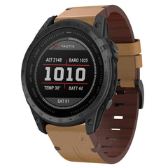 26mm Leather Steel Buckle Watch Band, For Garmin Descent MK 2, For Garmin Tactix 7, For Garmin Fenix 6X, For Garmin Fenix 5X Sapphire, For Garmin Tactix Delta, For Garmin Descent MK 2i, For Garmin Tactix 7 Pro, For Garmin Fenix 3