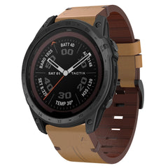 26mm Leather Steel Buckle Watch Band, For Garmin Descent MK 2, For Garmin Tactix 7, For Garmin Fenix 6X, For Garmin Fenix 5X Sapphire, For Garmin Tactix Delta, For Garmin Descent MK 2i, For Garmin Tactix 7 Pro, For Garmin Fenix 3