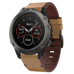 26mm Leather Steel Buckle Watch Band, For Garmin Descent MK 2, For Garmin Tactix 7, For Garmin Fenix 6X, For Garmin Fenix 5X Sapphire, For Garmin Tactix Delta, For Garmin Descent MK 2i, For Garmin Tactix 7 Pro, For Garmin Fenix 3