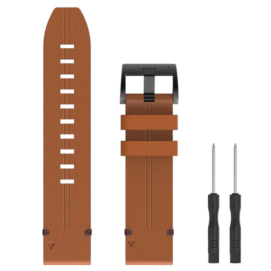 26mm Leather Steel Buckle Watch Band, For Garmin Fenix 5X Plus, For Garmin Enduro 2, For Garmin Fenix 6X Pro, For Garmin Fenix 7X, For Garmin Fenix 3 HR, For Garmin Enduro, For Garmin Fenix 6X Sapphire, For Garmin Fenix 7X Solar