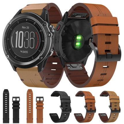 26mm Leather Steel Buckle Watch Band, For Garmin Descent MK 2, For Garmin Tactix 7, For Garmin Fenix 6X, For Garmin Fenix 5X Sapphire, For Garmin Tactix Delta, For Garmin Descent MK 2i, For Garmin Tactix 7 Pro, For Garmin Fenix 3