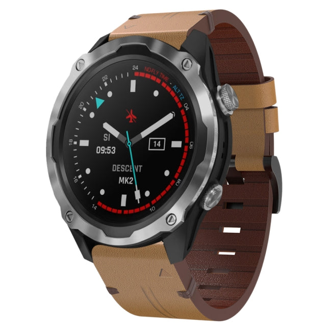 26mm Leather Steel Buckle Watch Band, For Garmin Descent MK 2, For Garmin Tactix 7, For Garmin Fenix 6X, For Garmin Fenix 5X Sapphire, For Garmin Tactix Delta, For Garmin Descent MK 2i, For Garmin Tactix 7 Pro, For Garmin Fenix 3